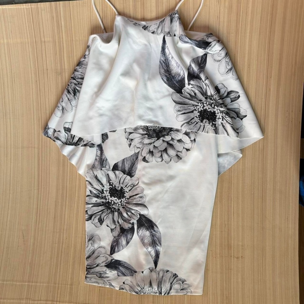 ASOS Floral Popover Bodycon Dress White Black Halter Midi US 6 SS